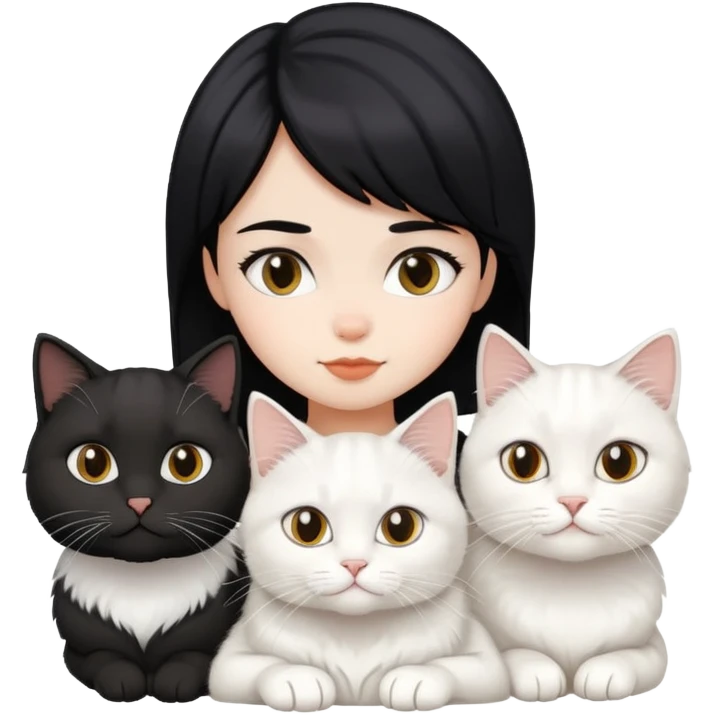 Black short hair girl with two British white longhair cats emoji
