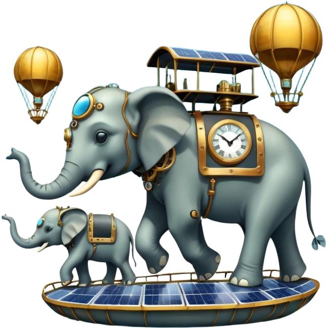 solarpunk steam-punk - surreal elephants from Salvador Dali's paintings in a dreamscape emoji