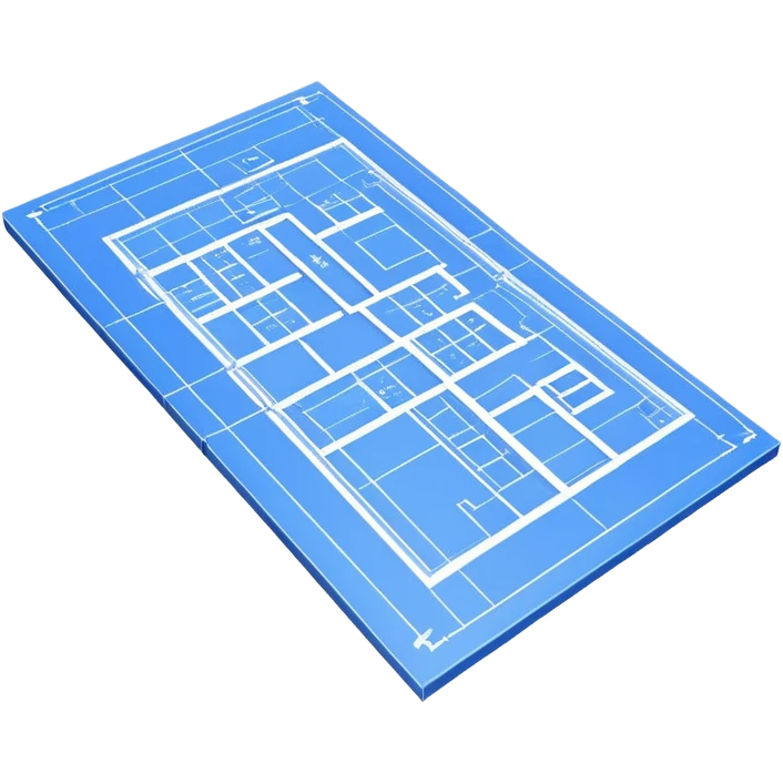 side view of a blue blueprint plan with white lines emoji