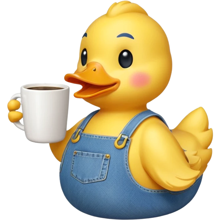 A rubber ducky wearing overalls, drinking coffee emoji