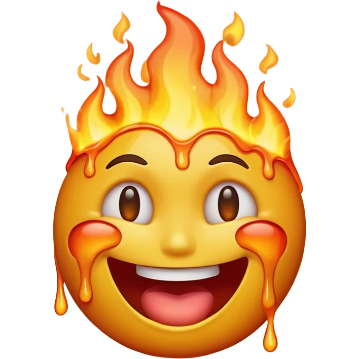 A high-resolution, surreal emoji face with a transparent background. The emoji is simultaneously laughing, crying, and melting while on fire.  emoji