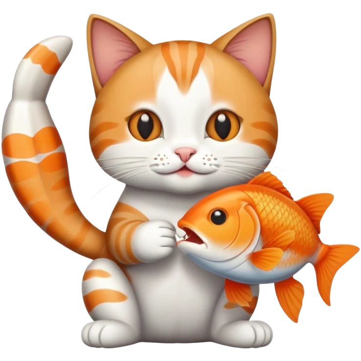cat full body sitting with fish in mouth playful emoji
