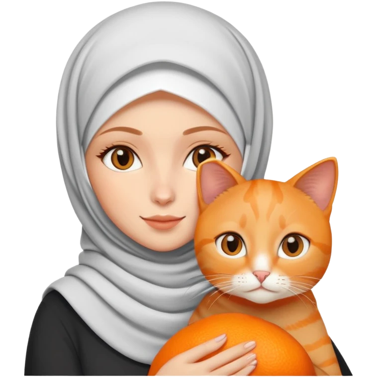 White girl wearing hijab holding orange cat emoji