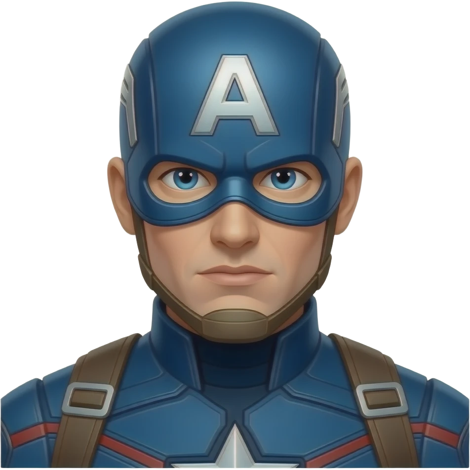 A Hero emoji similar to captain america in the avengers movie with an epic battleground in the background emoji