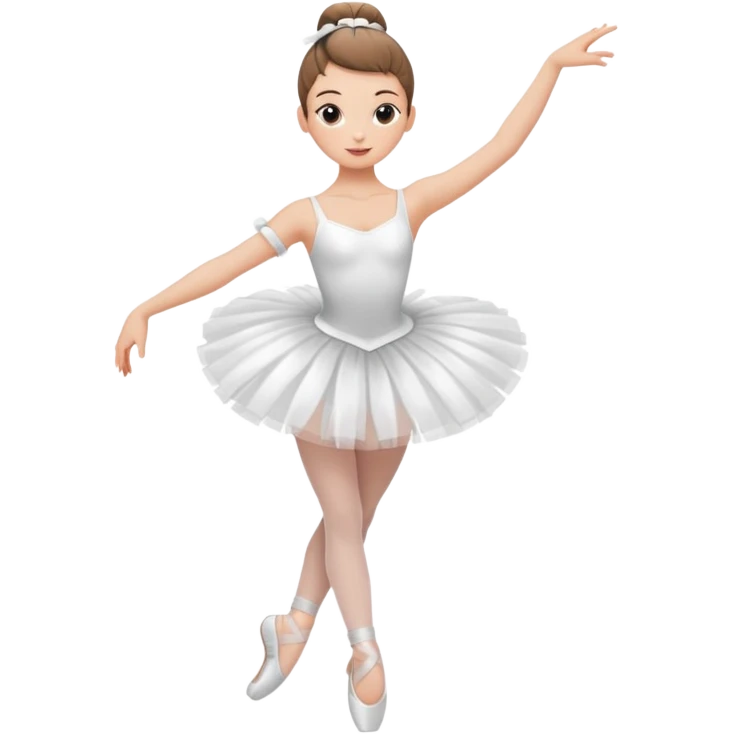A ballerina dancing with point shoes and in a white tutu with a ribbon on her waist, she has a slick bun and a great posture emoji