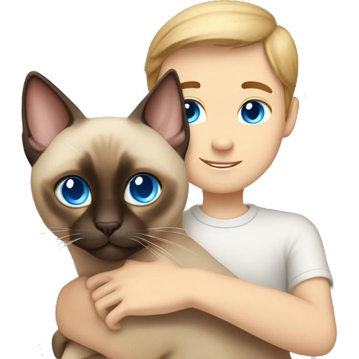 Siamese cat Hug white boy brown hair blue eyes emoji