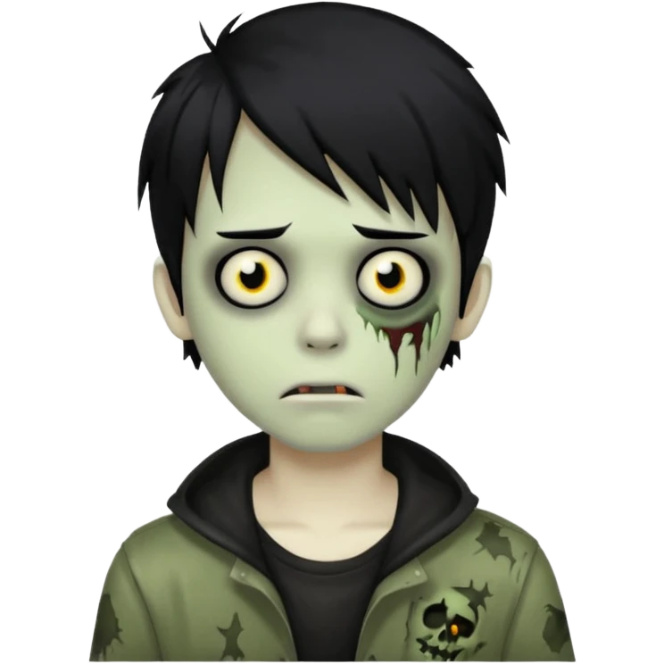 boy zombie with black hair, emo hairstyle covering one eye emoji
