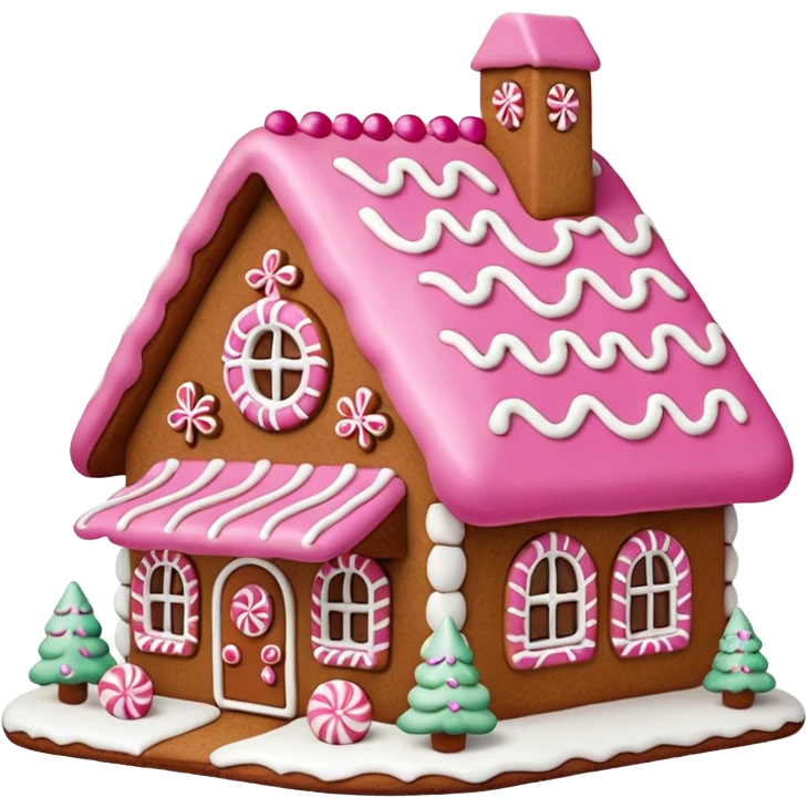 Lebkuchen Haus mit pinken und weißen details  emoji