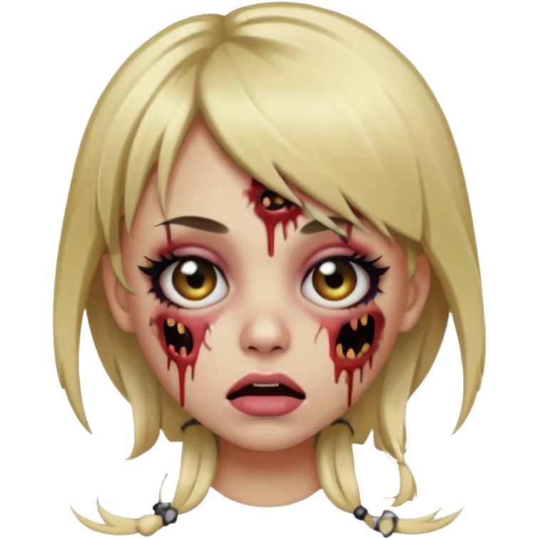 zombie girl emoji, long straight blonde hair, bangs, big eyelashes, eyeliner, light blush, mouth and ear piercings emoji