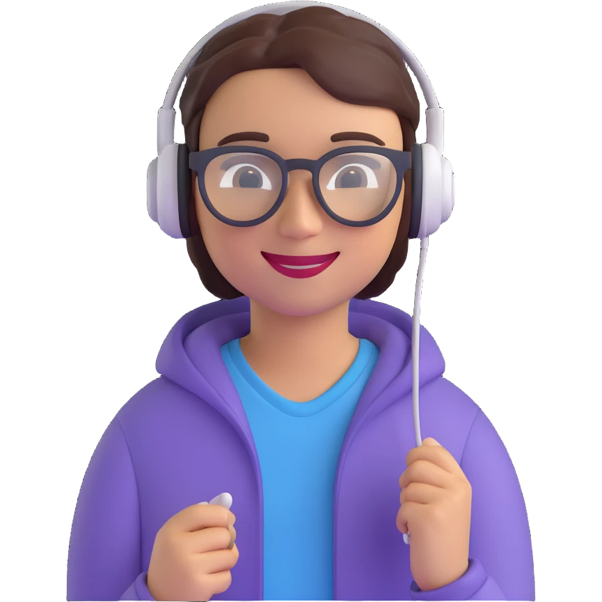 Human-like assistant — realistic but stylized person with a warm smile, headphones or sleek AR glasses.Human-like assistant — realistic but stylized person with a warm smile, headphones or sleek AR glasses. emoji