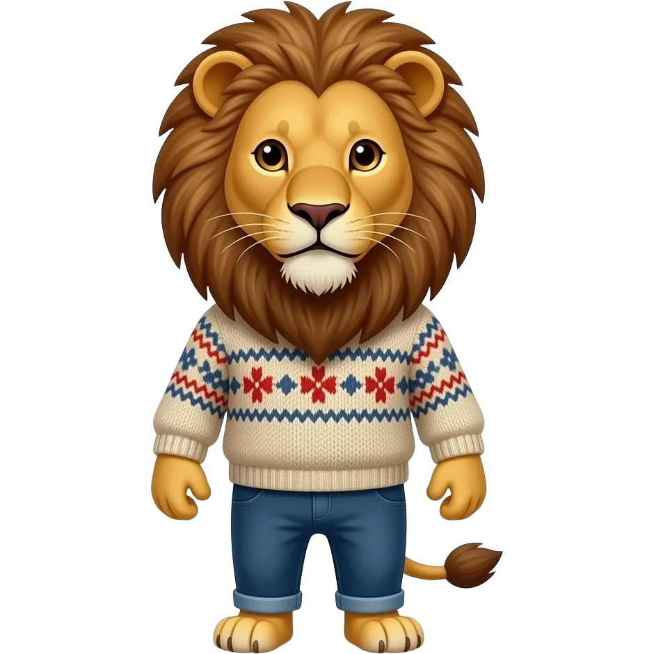 Lion wearing sweater front facing emoji