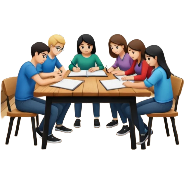 study space with students working on a big table emoji