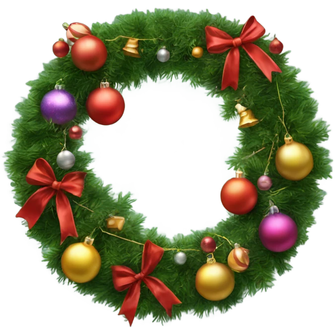 Realistic Circular christmas garland with baubles and bows emoji