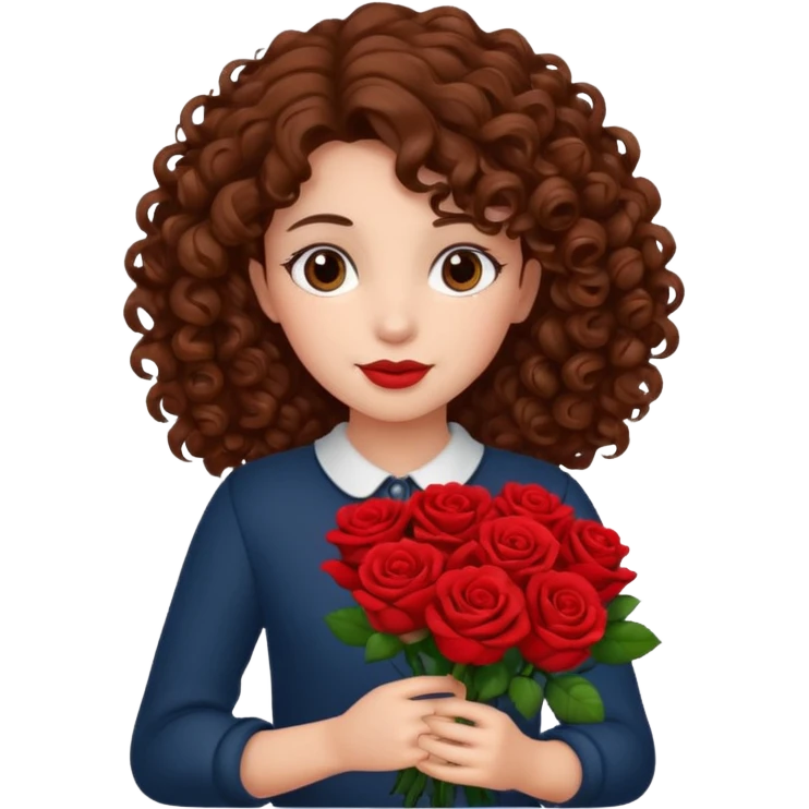 A girl with curly hair and res flowers in her hands emoji