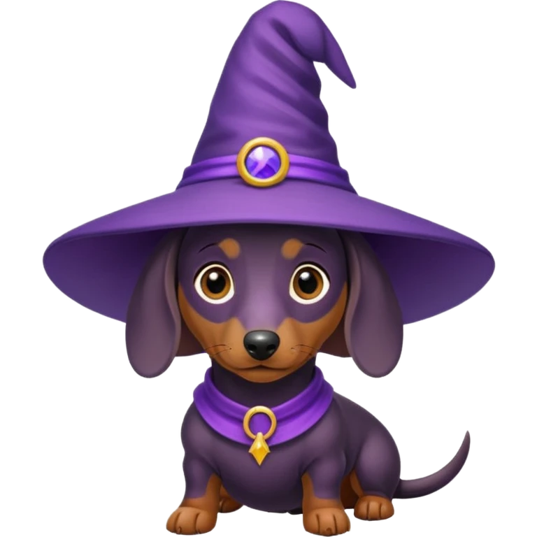 Dachshund dog wear purple wicth hat emoji