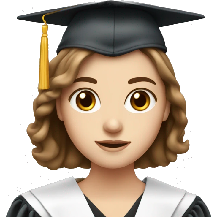 white girl with brown hair and eyes with a graduation attire emoji