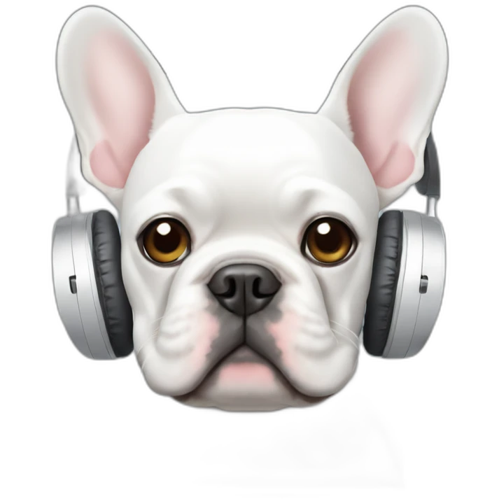 white FRENCH BULLDOG with headphones emoji