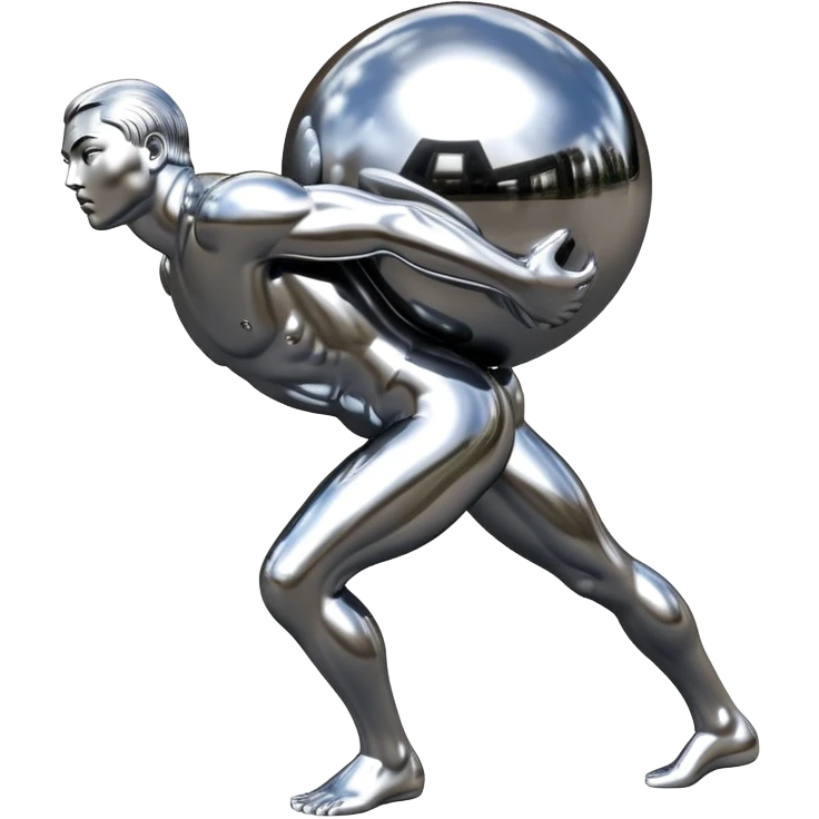 sorayama Sisyphus carrying big sphere on his back sculpture emoji