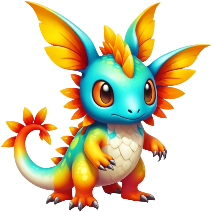 Exotic tropical shiny rare epic cute Fakémon-creature, full body, with random markings emoji