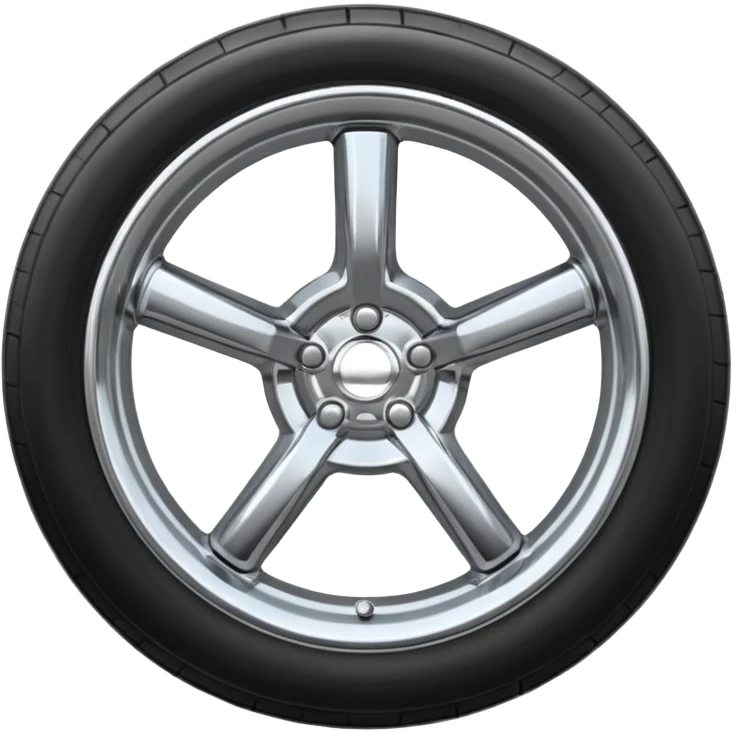 A chrome car wheel emoji, polished silver metal rim, smooth circular shape, minimal futuristic design, soft reflections, iOS emoji style, centered on white background, ultra clean look emoji