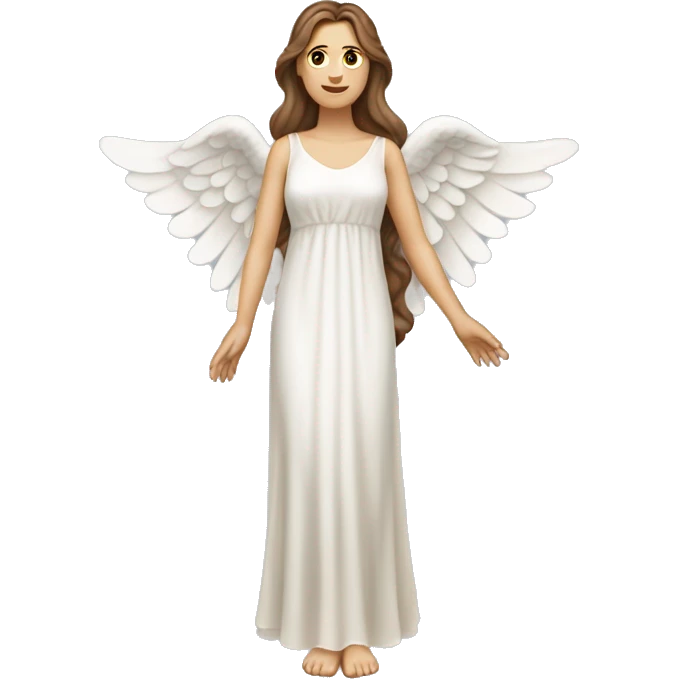 Full length white woman with brown hair dressed as a beautiful angel with wings and a long flowy dress emoji