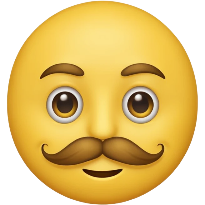 Mustache on a normal  yellow smiley with no dimple and more masculine expression  and regular eyes  emoji