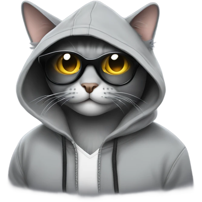 Gray Cat programmer in hoodie in sunglasses hack the system emoji