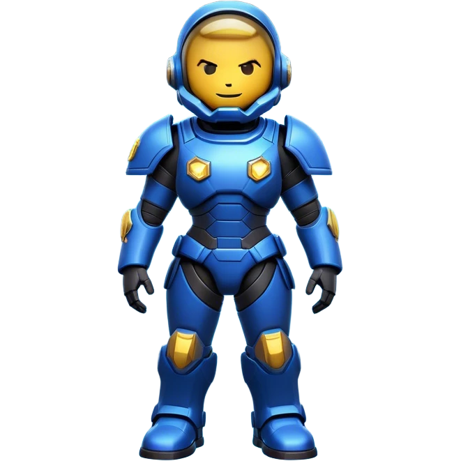 Clash of Clans aesthetic: Cinematic Playful Terran Marine Hero Emoji, rendered in a 3D vector-style similar to standard emojis with minimal shading and bold, simplified shapes. A compact, heroic isometric figure clad in futuristic power armor with signature energy accents, softly glowing with a cosmic battle charm. Simplified yet unmistakably iconic, highly detailed and consistent, glowing with a soft radiant shine and high gloss. Stylized with a touch of interstellar valor and a soft glowing outline, capturing the essence of an elite space warrior with a friendly, playful manner! emoji