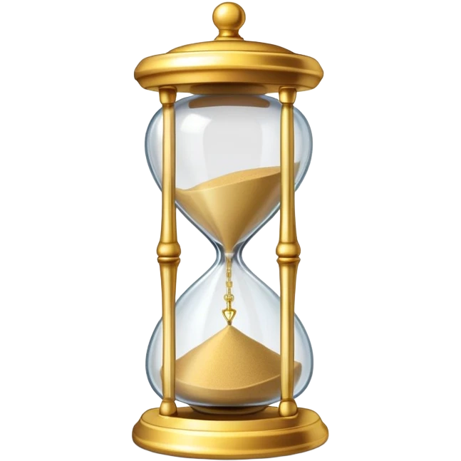 A small hourglass with just a little sand left at the bottom and a shining golden alarm bell next to it, representing a very short task emoji