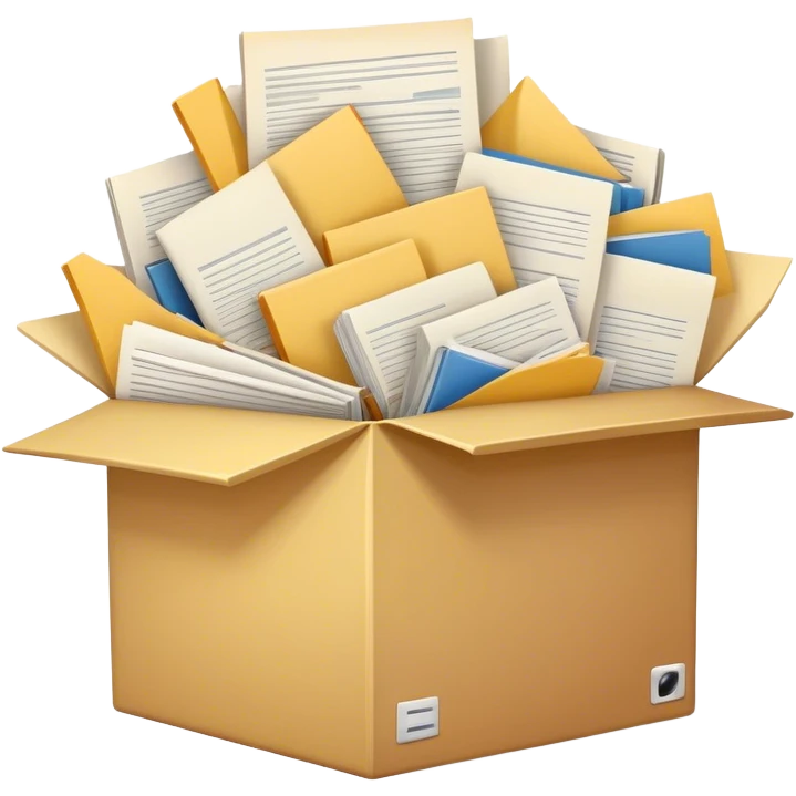 a huge box bursting with a lot of documents and papers emoji