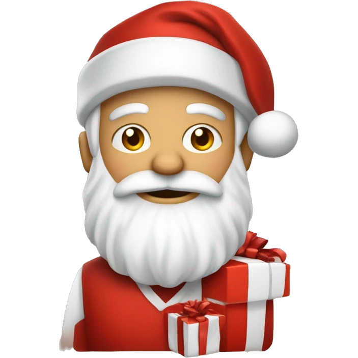 père Noël avec cadeau est costume rouge et barbe blanche emoji