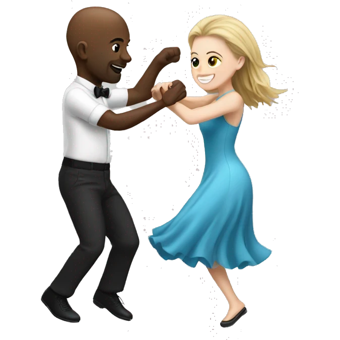 White girl dancing with bald black man  emoji