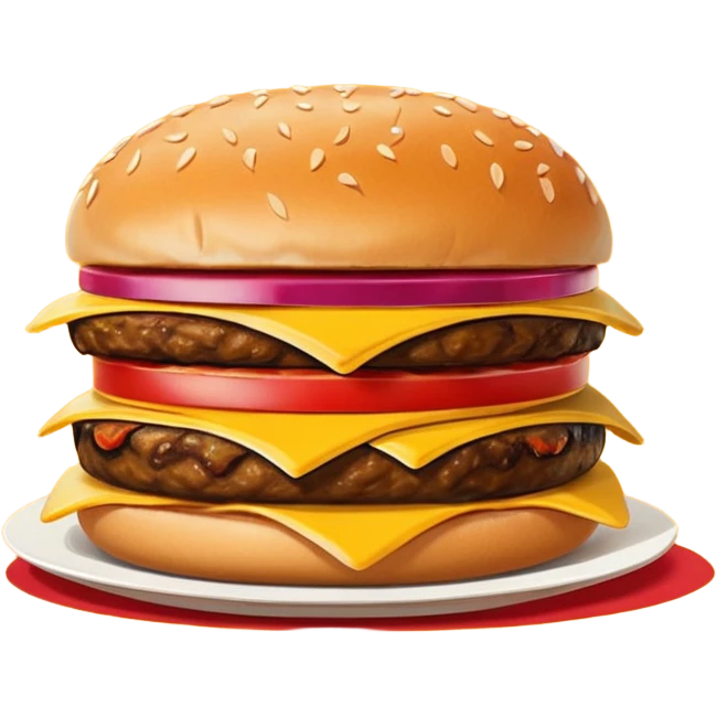 A clean and simple icon of fast food in emoji-style illustration. A burger with fries, naggets and shaverma, bright and bold colors, simple shapes, flat design, high contrast, inviting and appetizing. emoji