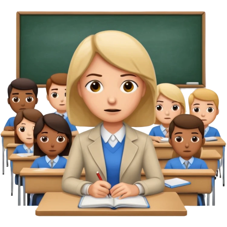 exhausted teacher in a bustling classroom emoji