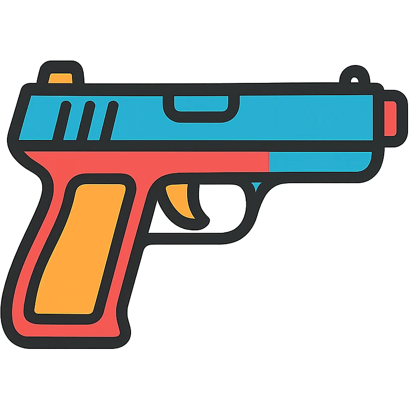 stylized gun icon, colorful lineal icon with black outlines emoji