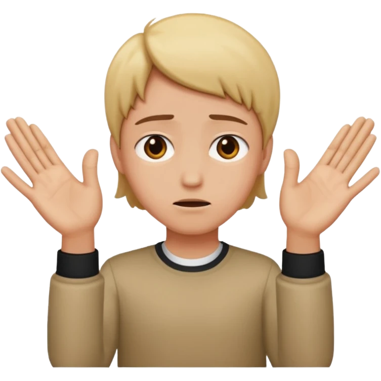 A person with disappointment on their face with their hands open facing palm up in front of them emoji