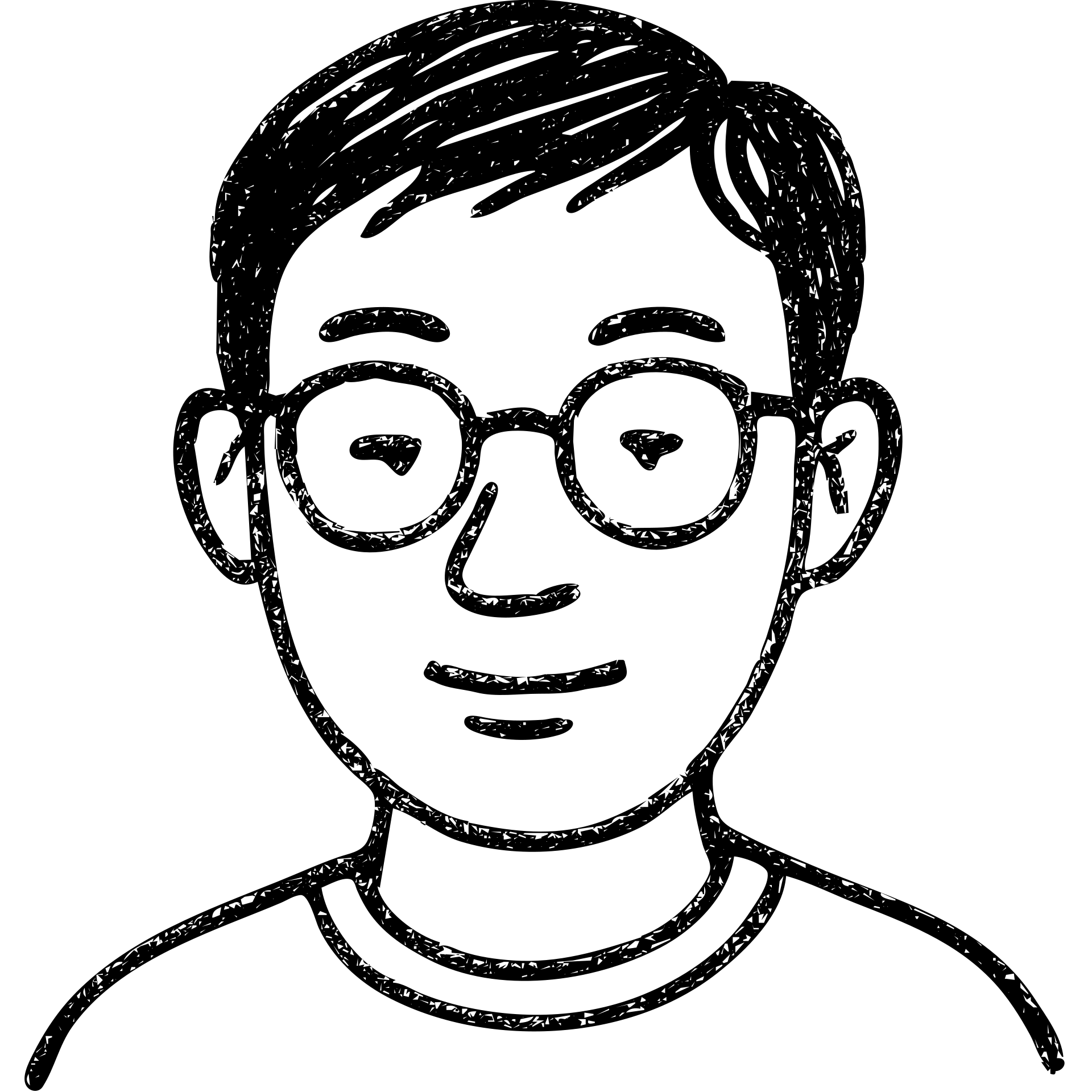 asian nerdy man with glasses, hand drawn outlined icon emoji