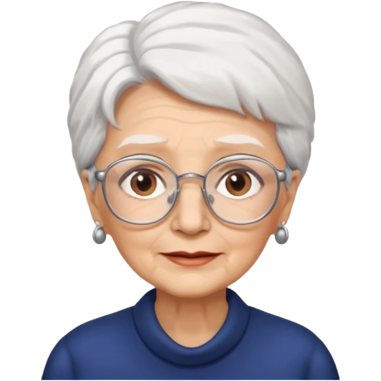 Create me emoji of an old lady. mid-size white hair to left side. Square glasses. Brown eyes. emoji