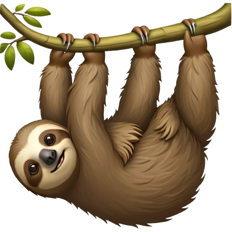cinematic-sloth-realistic-full-body-hanging-emoji,-long-curved-claws-clinging-to-a-tree,-thick-shaggy-brown-fur-slightly-ruffled,-head-tilted-dramatically,-slow-blinking-eyes-filled-with-serene-wisdom,-simplified-yet-realistic-focused-features,-highly-detailed,-glowing-with-an-almost-sarcastic-glow emoji