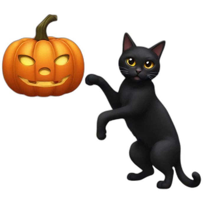 black cat with pumpkin walloween emoji