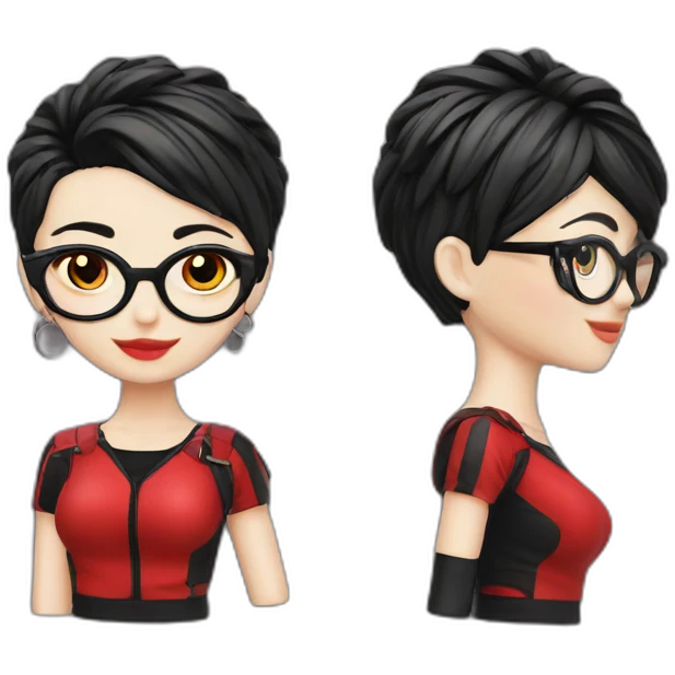 Punk female earrings glasses,red and black short hair, emoji