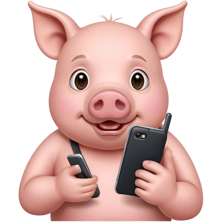 Pig texting with a phone  emoji