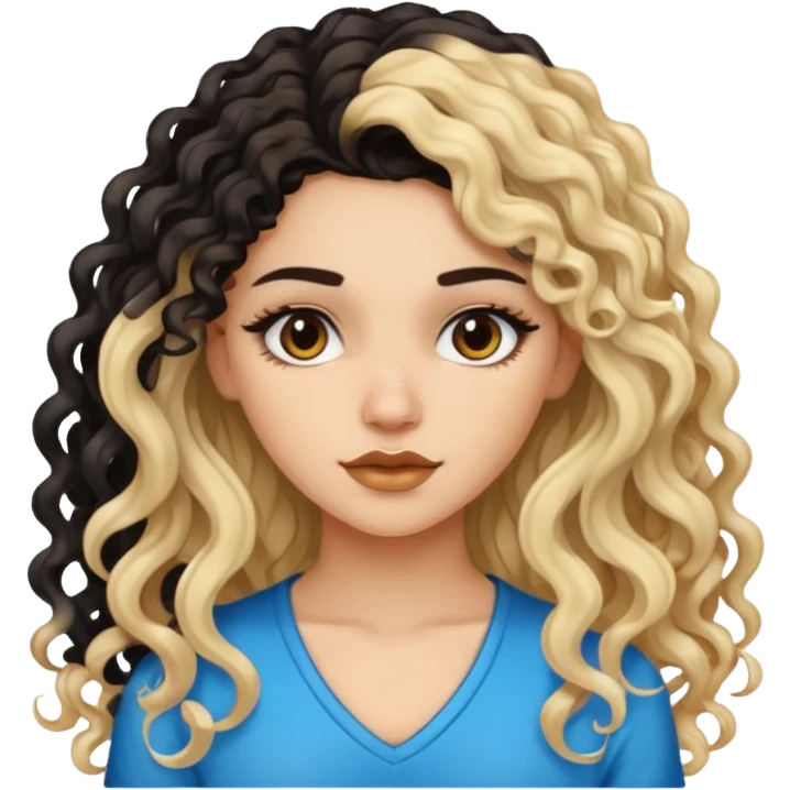 split dye leftside blonde rightside black-brown long curly hair, pretty pale Latina bratz baddie emoji