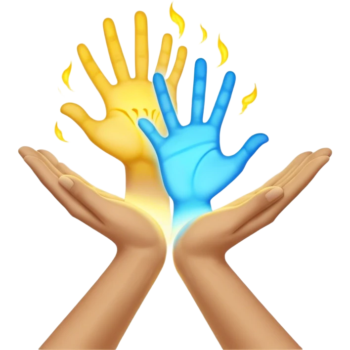 a normal hand being held by 2 hands, a glowing blue hand and a glowing yellow hand souls... hope and comfort from the past and futur emoji