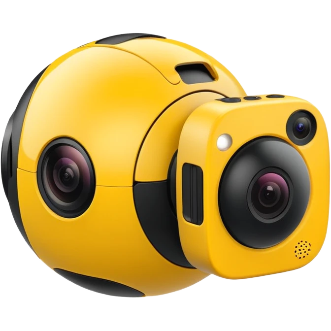 Insta360 camera emoji, simple and recognizable, yellow and black color scheme, rounded shape, no text emoji