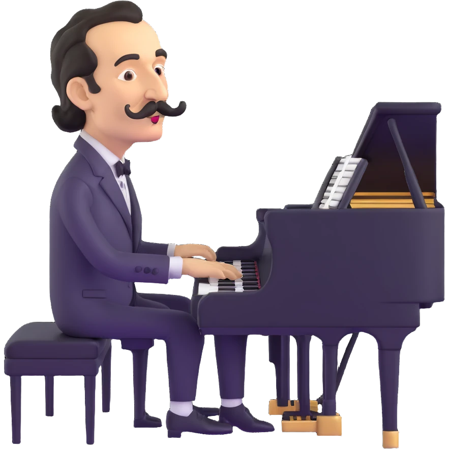 Salvador Dali with his iconic mustache playing a piano emoji