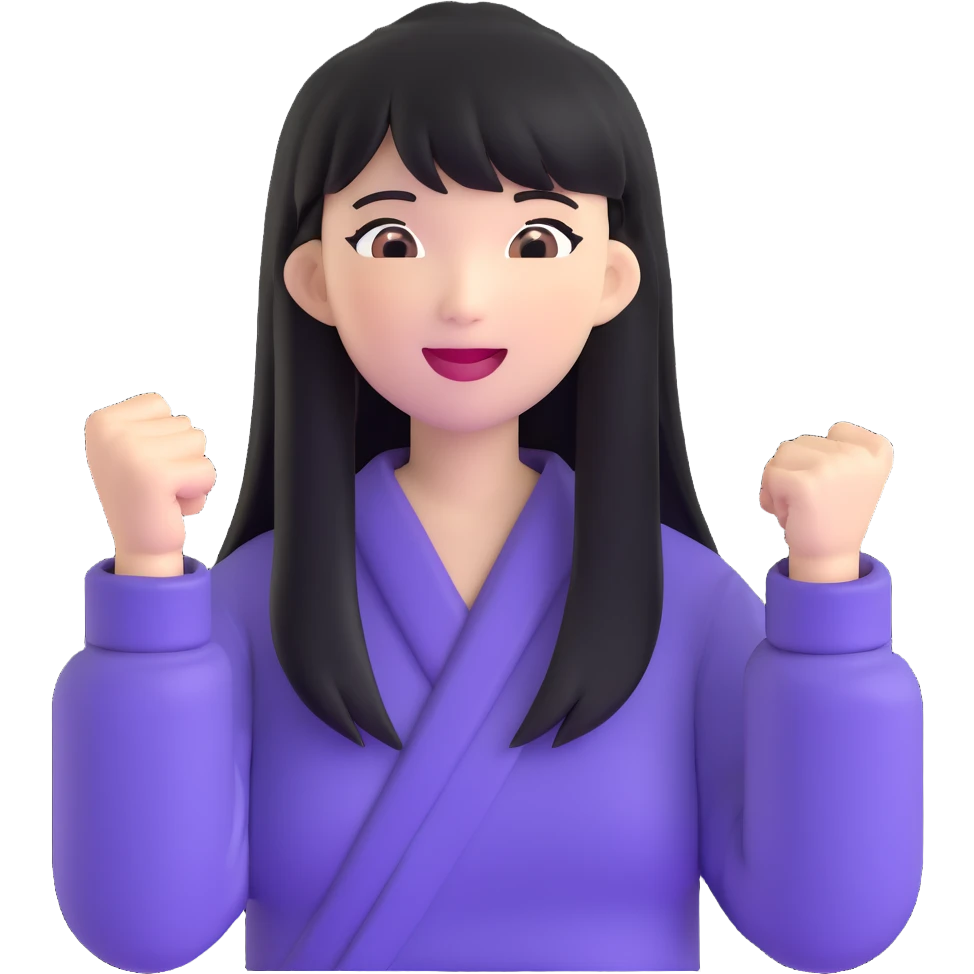 East Asian woman with long black straight hair and bangs cheering for Doosan Bears baseball team emoji