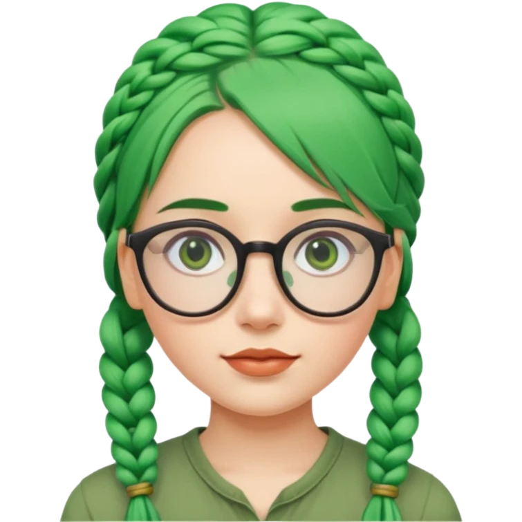 woman with green hairs, braids and  rectangle spectacle, big visible braids and unique face shape, rectangle spectacles emoji