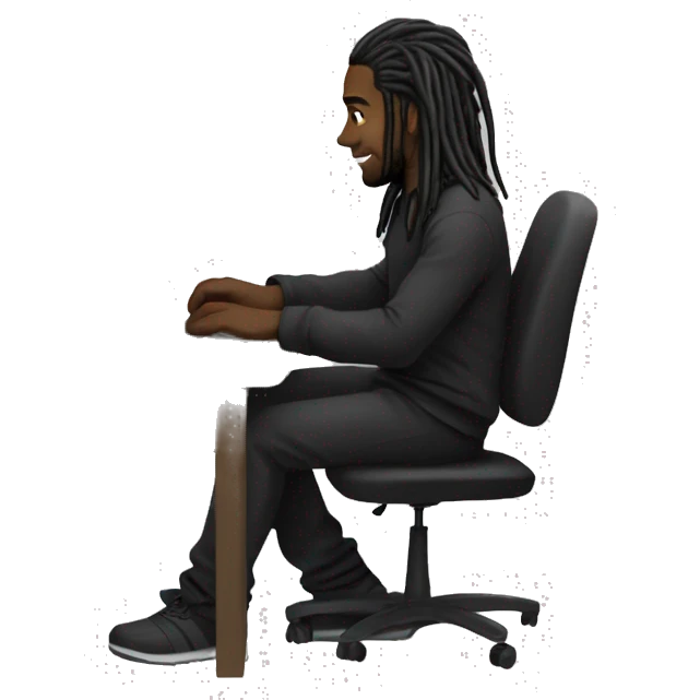 Black-guy-with-dreads-wearing-black-trackstuit-sitting-down-on-chair facing-foward-focused-on-laptop-computer- emoji