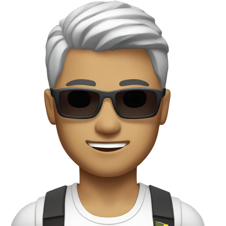 strong asian personal trainer short golden hair with sunglasses white vest emoji